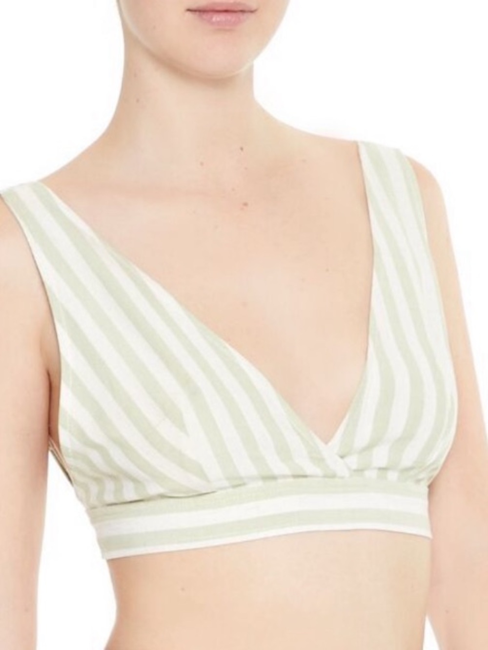 NWT Forever 21 Striped Plunged Crop Top Sz M - Light Green/White